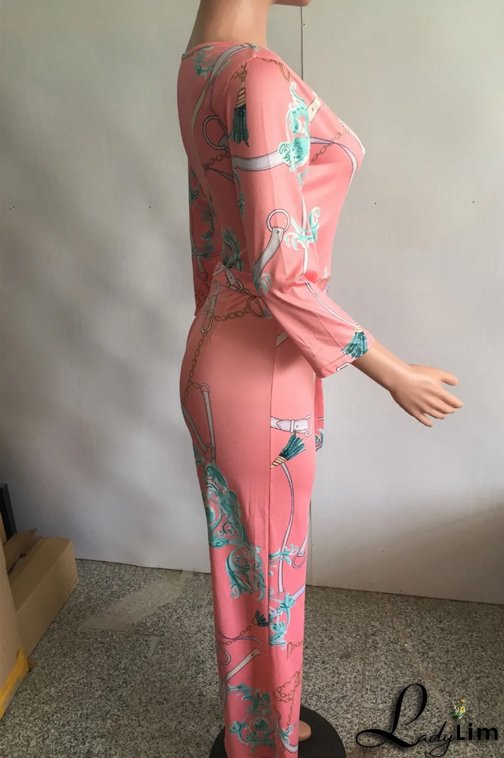 Tibetan Blue Fashion Casual Print Patchwork V Neck Regular Jumpsuits