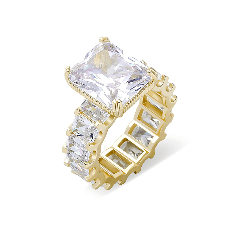 Iced Out Shiny Square Zirconia Gold/Silver/Pink Rings
