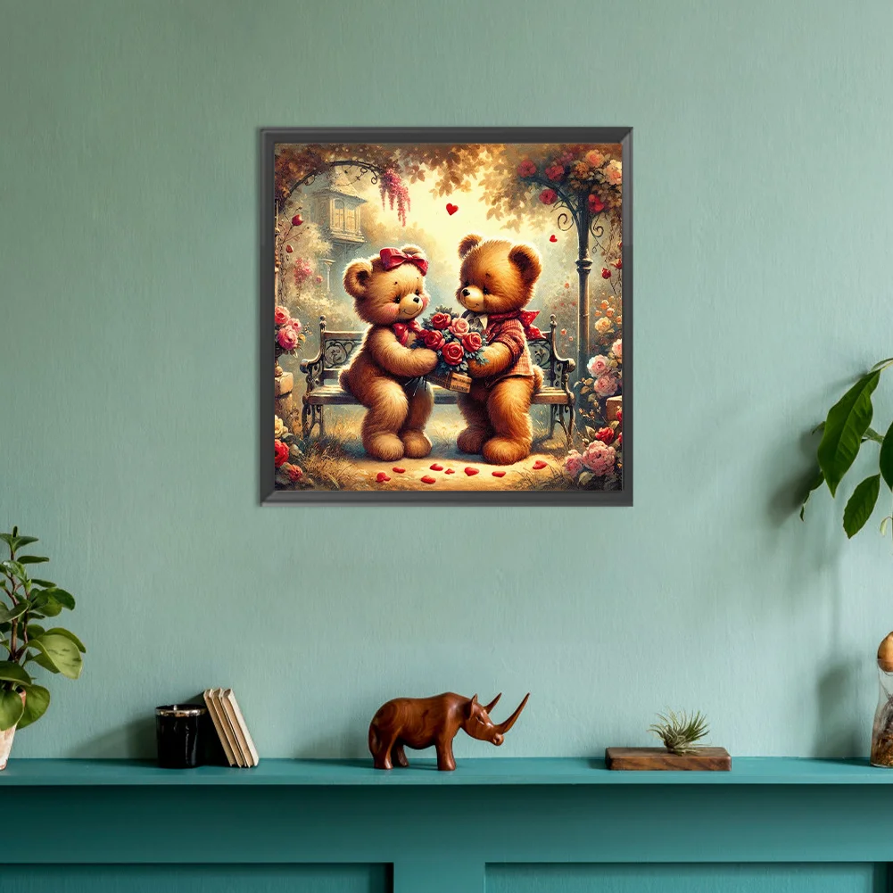 Diamond Painting - Full Round Drill - Rose Heart Bear(Canvas|30*30cm)