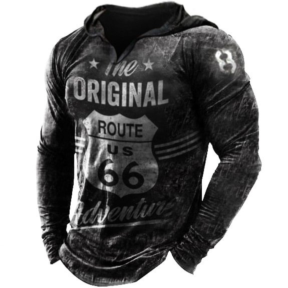 US Route 66 Men's Outdoor Long-sleeved Hooded T-shirt-Compassnice®