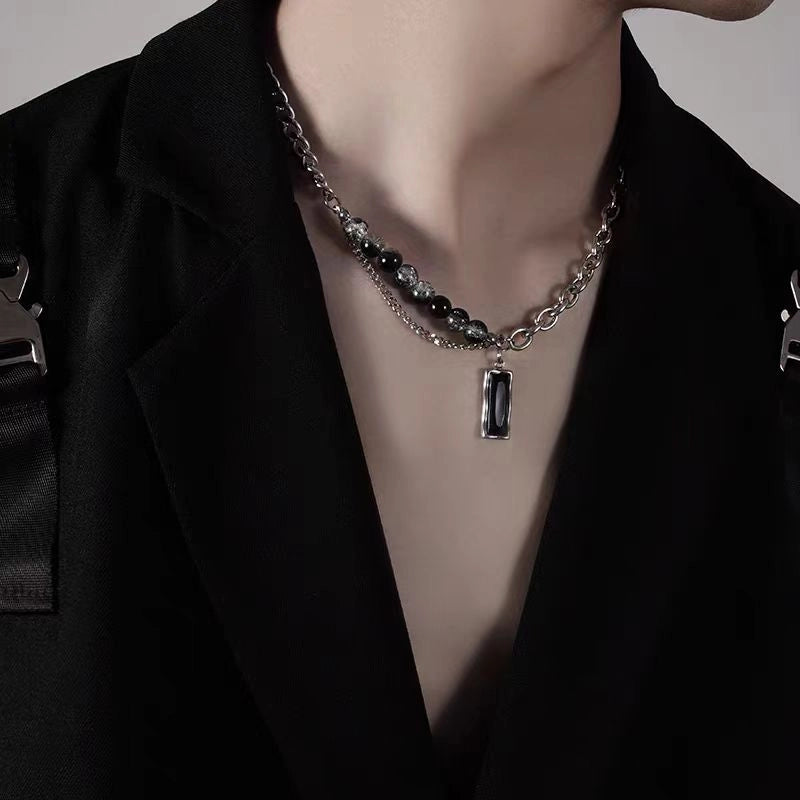 Hip-Hop Retro Color Block Titanium Steel Polishing Men's Pendant Necklace