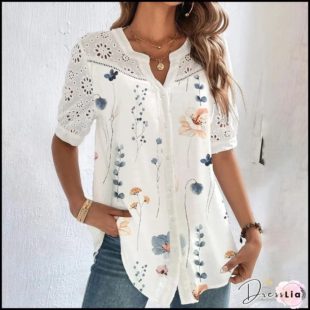 Floral-Print Long Sleeve Blouse