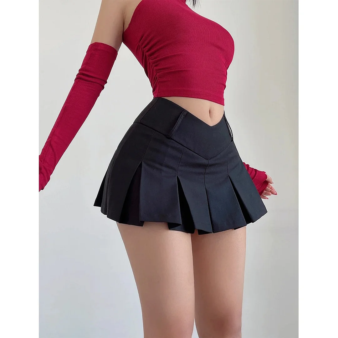 Huibahe Pleated Mini Skirt Low Rise A-line Slim Vintage Y2k Streetwear V-Waist Micro Sexy Skirt Shorts Summer Women Fashion