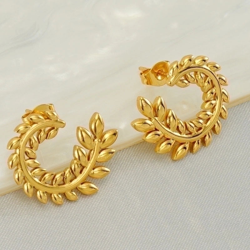 1 Pair Elegant Wreath Polishing Plating Stainless Steel Titanium Steel 18K Gold Plated Earrings