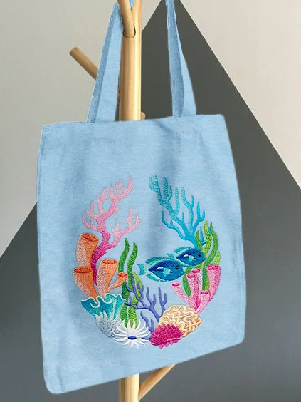 Coral Reef Embroidery Art Graphic Canvas Bag