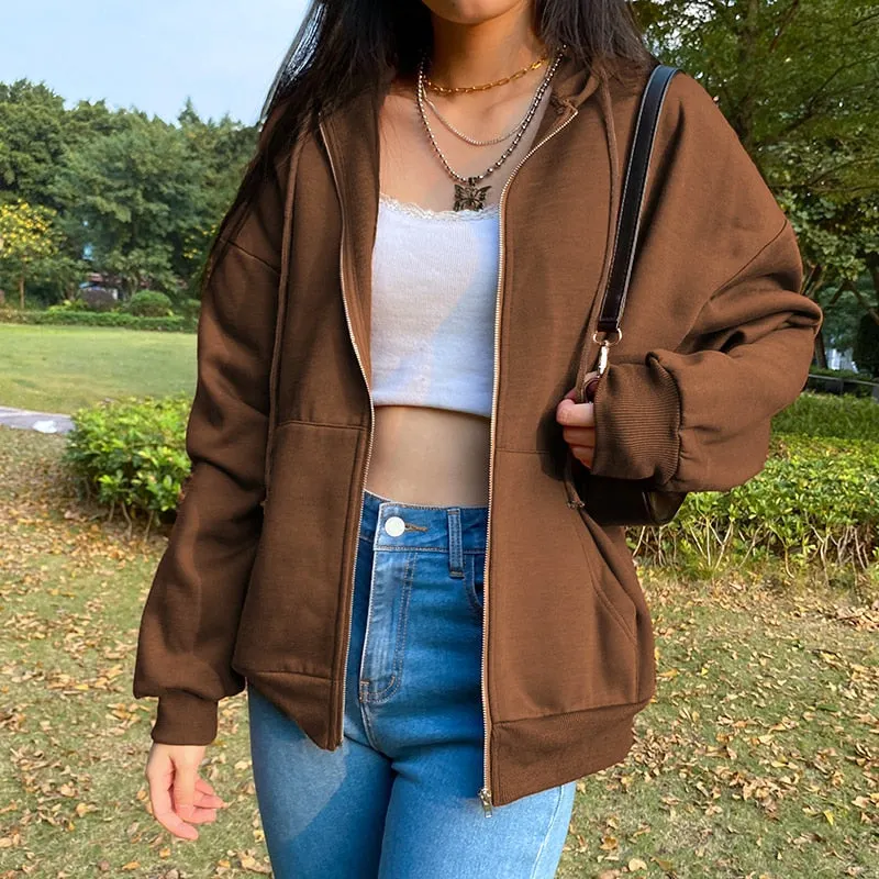Y2K Fashion Rhinestone Oversized Jacket Vintage Solid Letter Long Sleeve Black Zipper Jackets Coats Autumn Loose Streetwear