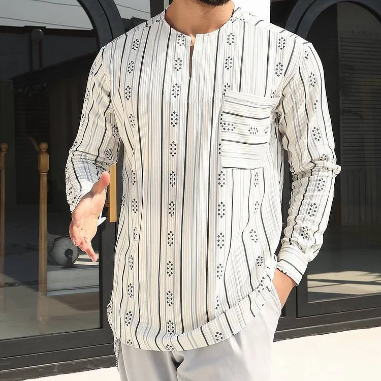 Ethnic Stripe Graphic Long Sleeve Organic Cotton T-Shirt a9c8