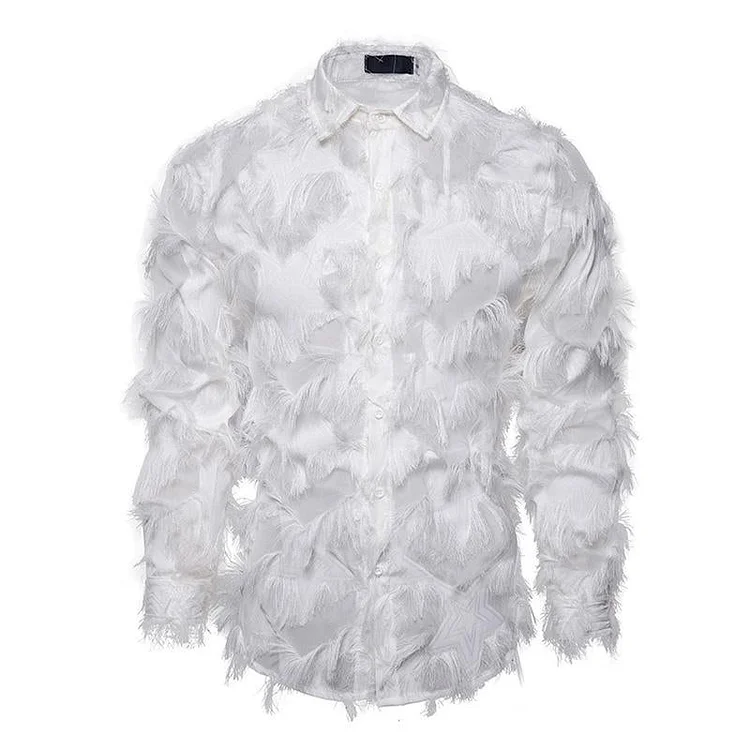 Men's Vintage Handmade 3D Feather Lapel Long-Sleeved Shirt