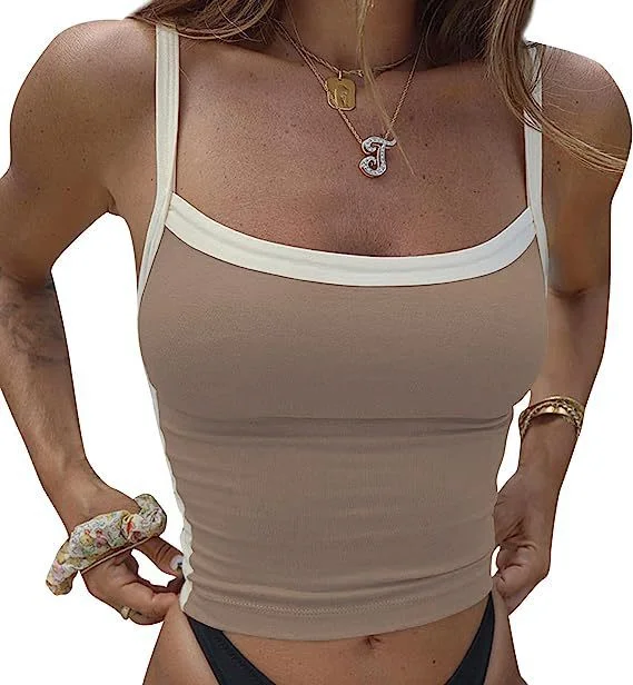 Uveng Vintage Striped Knitted Slings Sexy Elastic Word Shoulder Repair Umbilked Short Vest