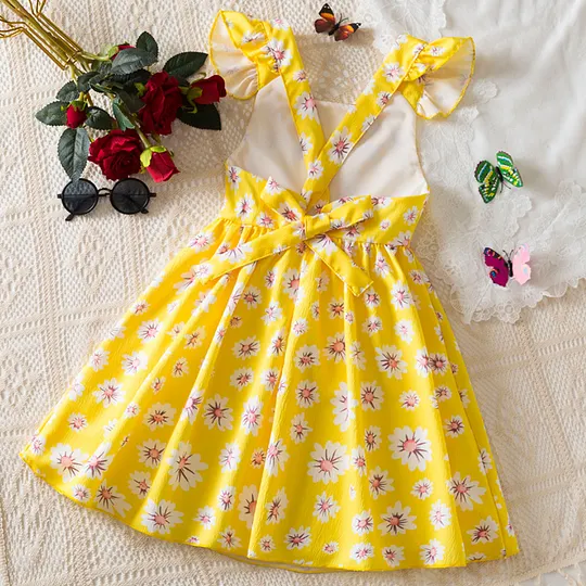 【2Y-7Y】Girls' Cute Daisy Print Princess Dress