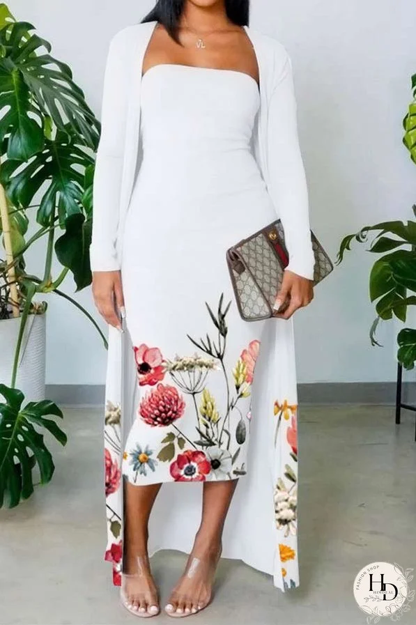 Conjunto de cárdigan con vestido tubo y estampado floral sexy