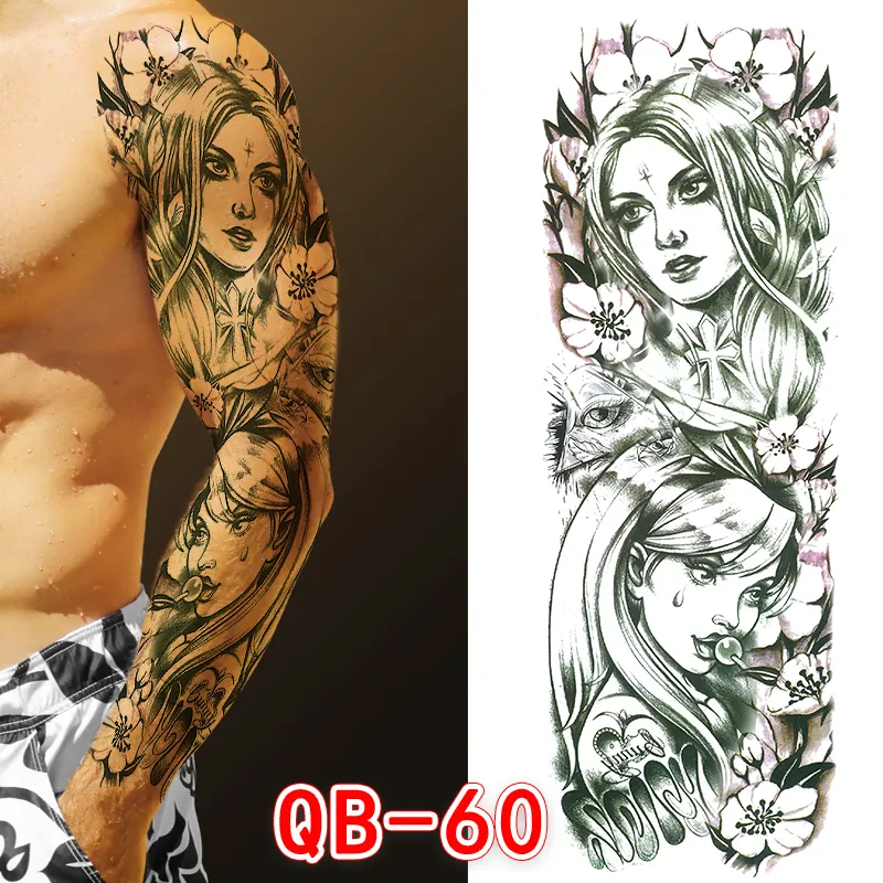 Sdrawing Men Temporary Tattoos Large Arm Sleeve Tattoo Sticker Dragon Tiger Fish Full Skull Totem Wolf Waterproof Fake Tattoo for Women