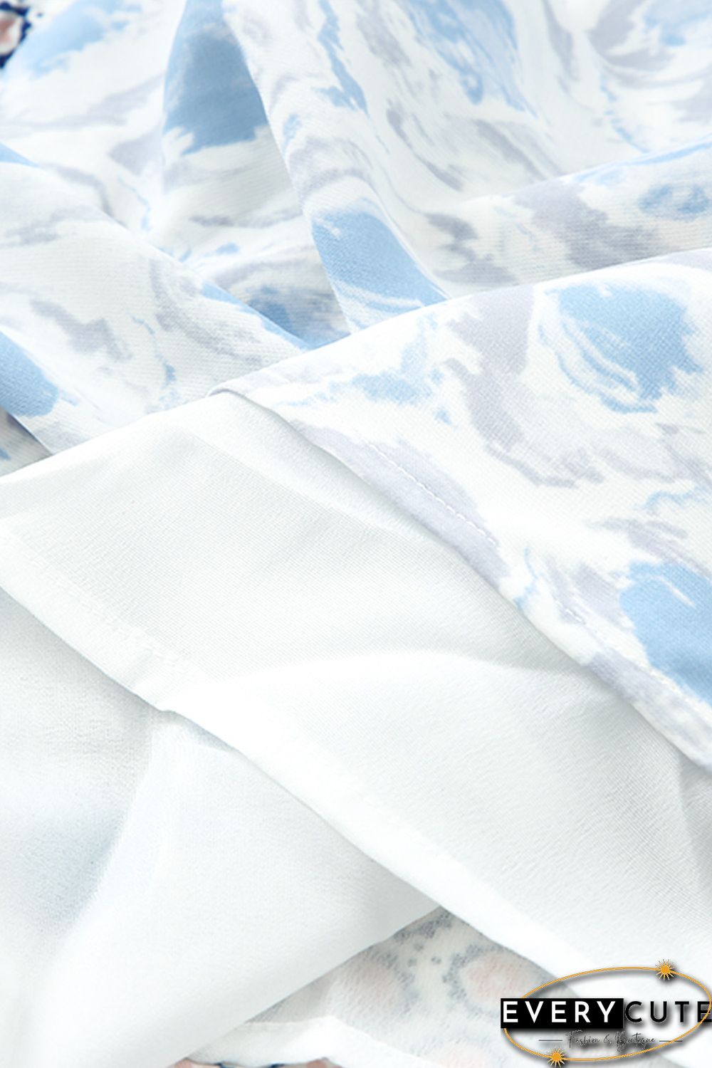 Sky Blue Abstract Print Split Neck Sleeveless Maxi Dress