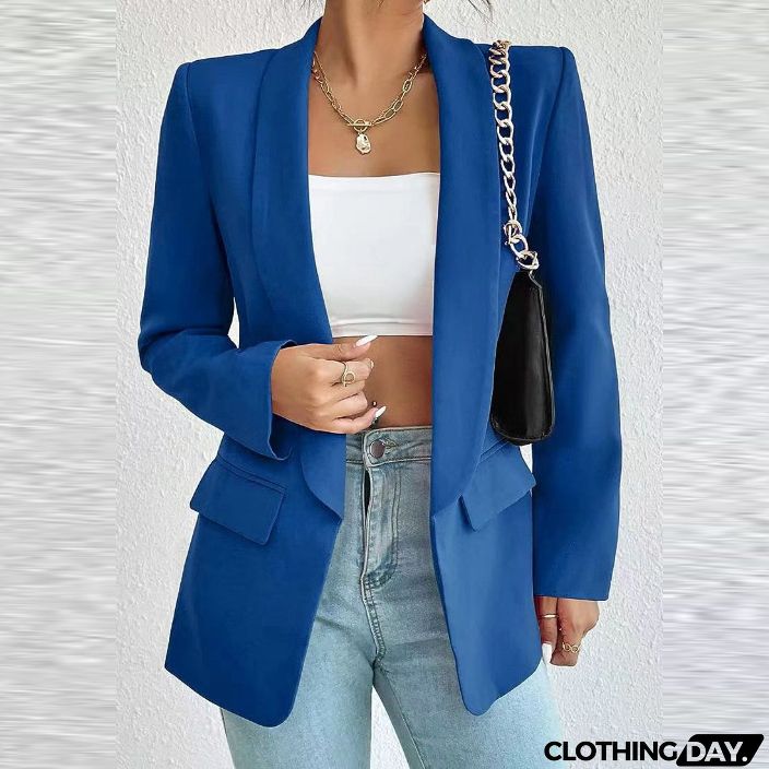 Women Solid Color Casual Lapel Long Sleeve Blazer Coat