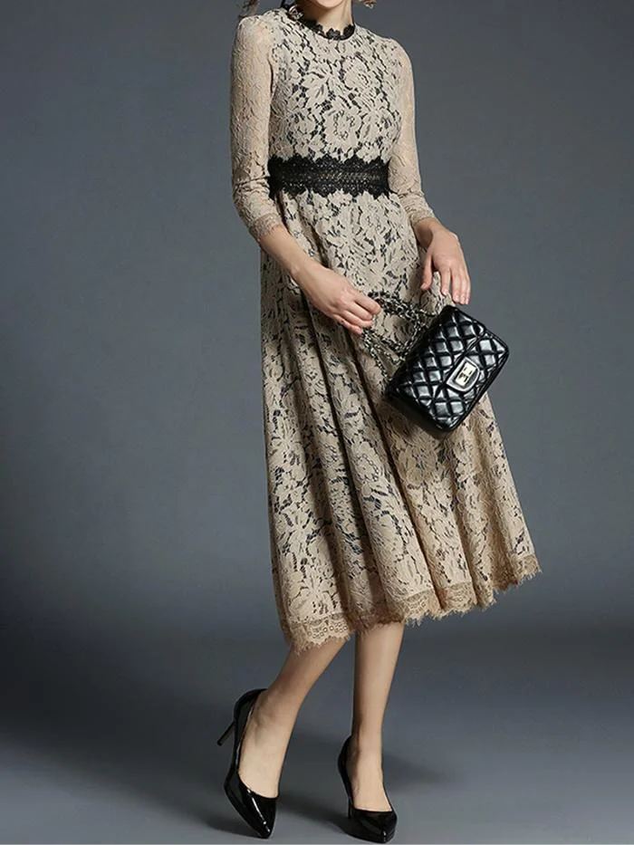 Women's new elegant crochet hollow lace dress