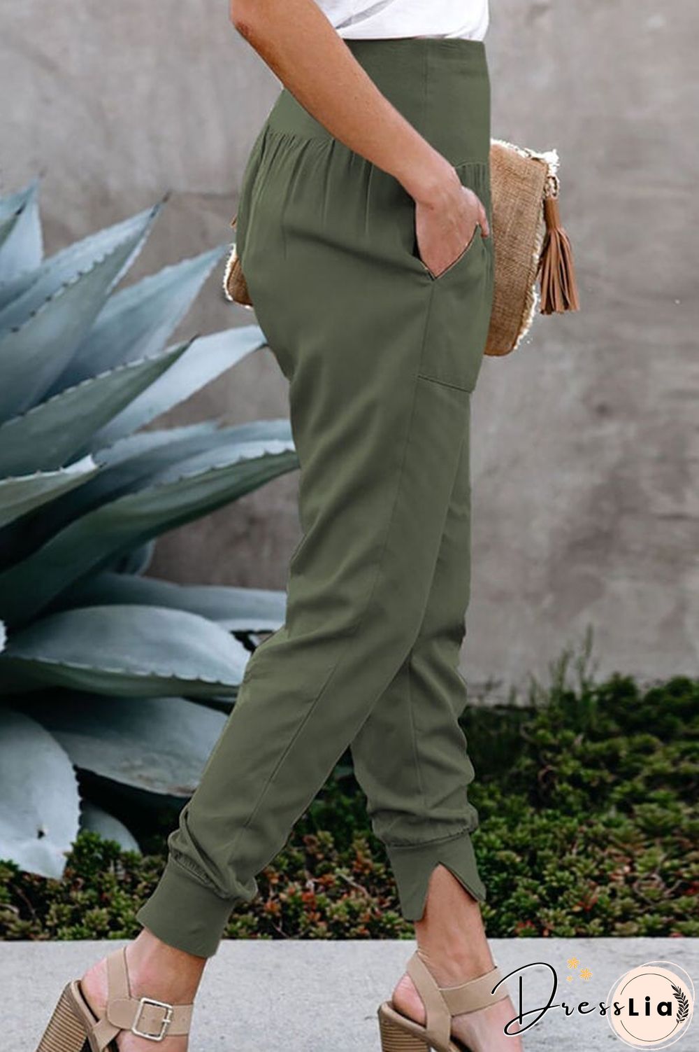 Casual Solid Color Slit Pants