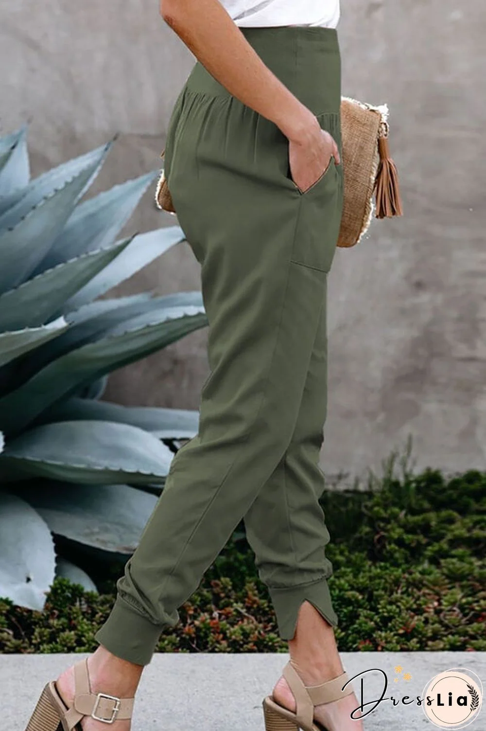 Casual Solid Color Slit Pants