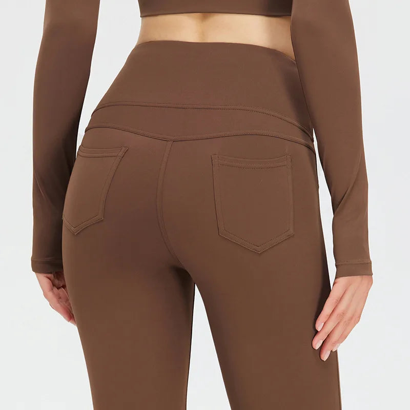 Llyge New High Waist Yoga Flare Pants Women's Nudity Feel Hip Sports Fitness Pants Tight and Slim Yoga Pants Push Up Fitness Leggings llyge