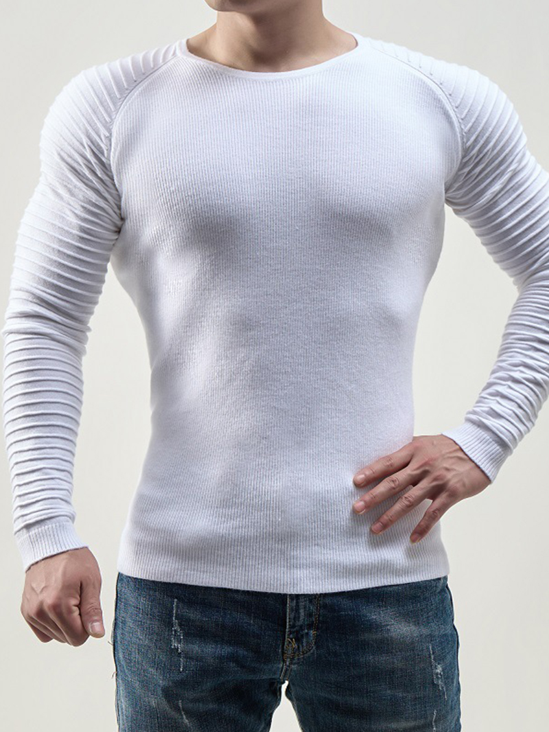 Men's Solid Color Slim round Neck Knitted Long Sleeve Sweater