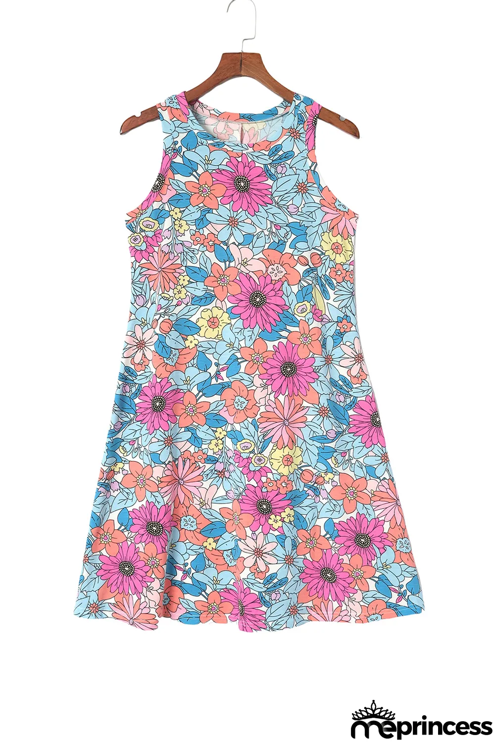Multicolor Round Neck Sleeveless Floral Mini Dress