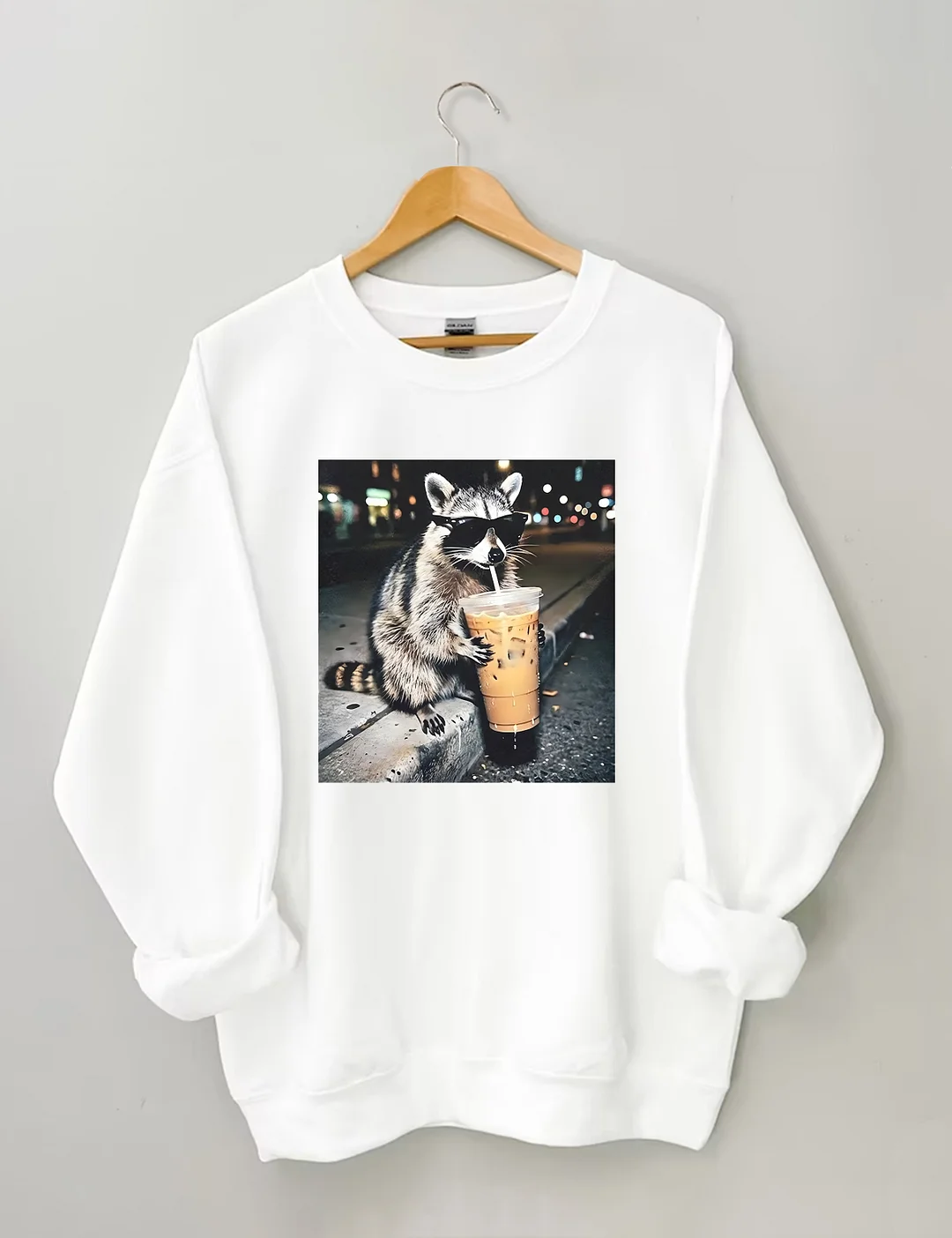 Funny Raccoon Drinking Iced Coffee Sweatshirt