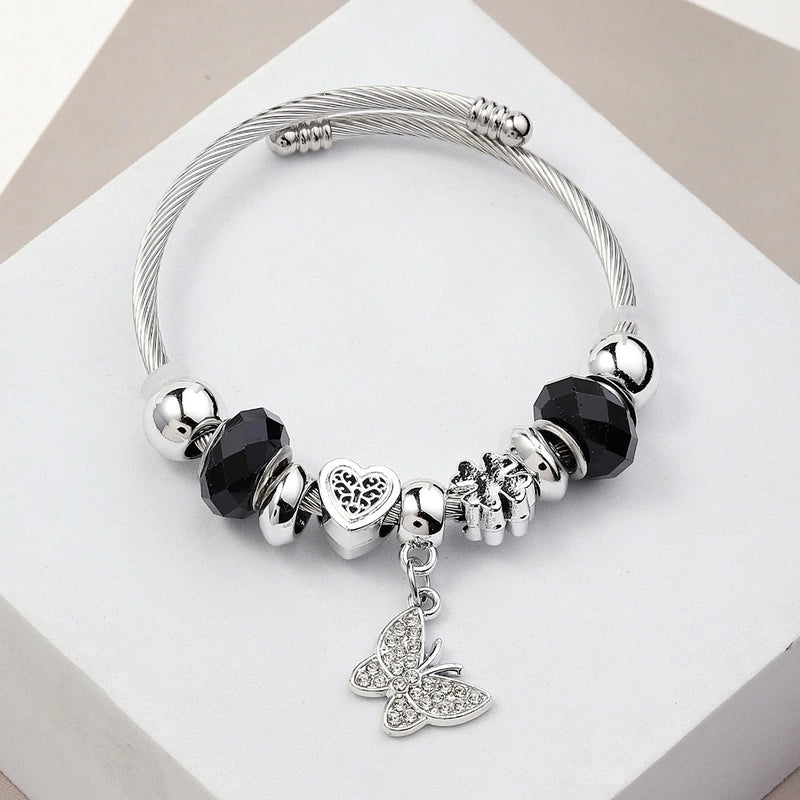 Elegant Heart Shape Butterfly Stainless Steel Asymmetrical Plating Bangle