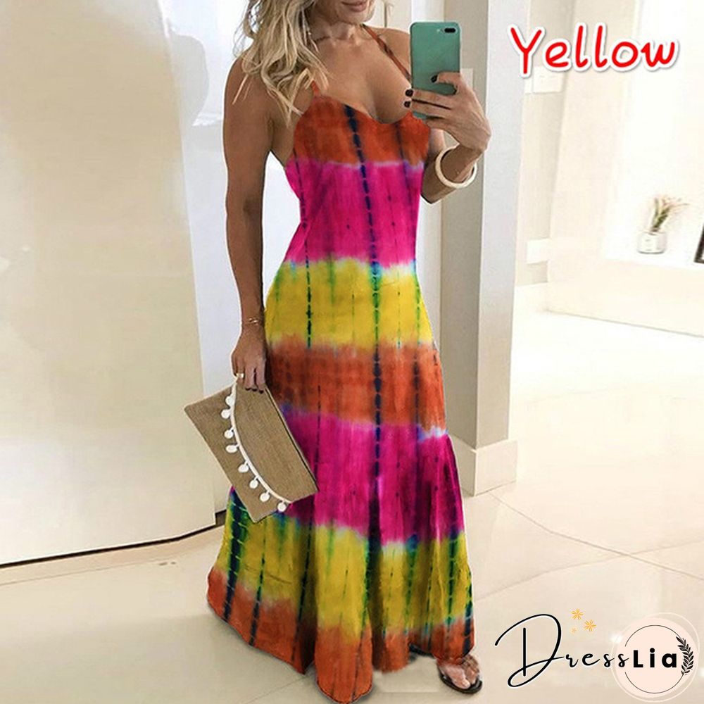 Plus Size Fashion Clothes Summer Dresses Women's Casual Sleeveless Halter Party Dress Ladies Deep V-neck Floral Printed Beach Wear Maxi Dress