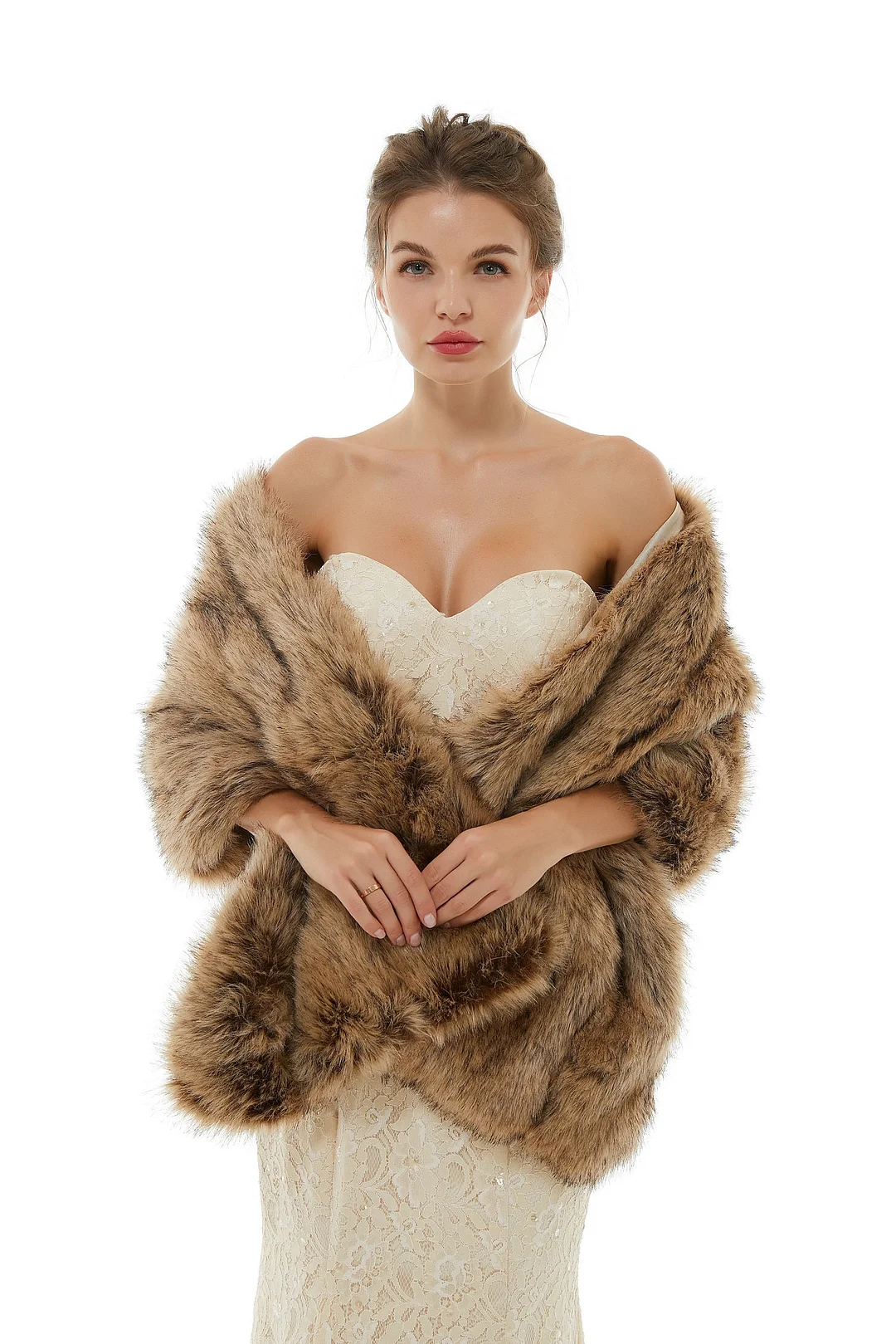 Luluslly Brown Winter Faux Fur Wedding Wrap Online