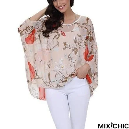 Plus Size Women Chiffon Blouse Shirt Batwing Sleeve Tops Blouses