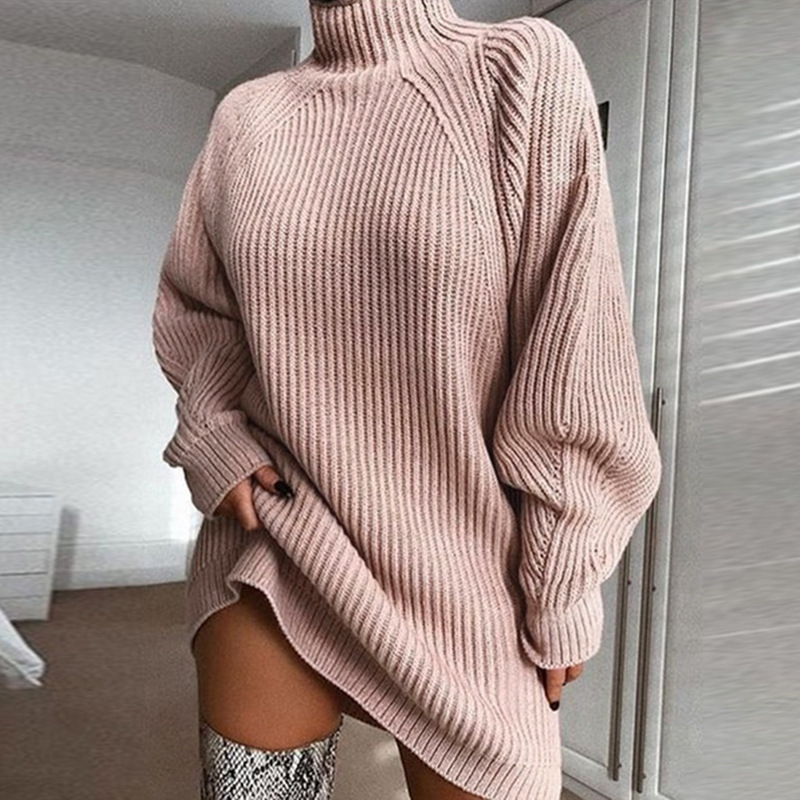  thdmladies Raglan Sleeve High-Neck Knitted Dress thedmladies
