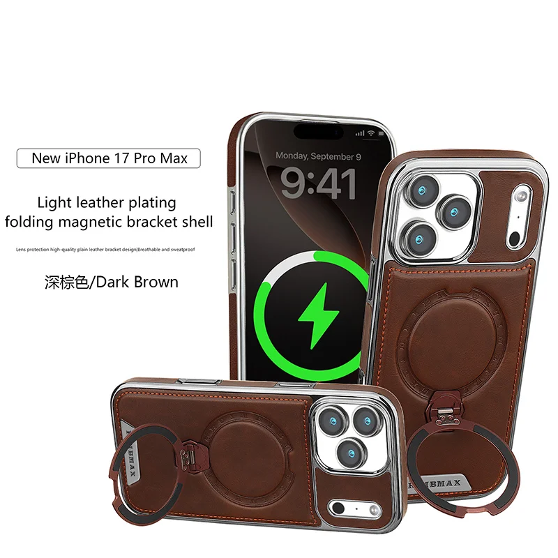 Business Leather Phone Case for iPhone 360° Rotating Ring Magnetic Holder Shockproof Protective Cover