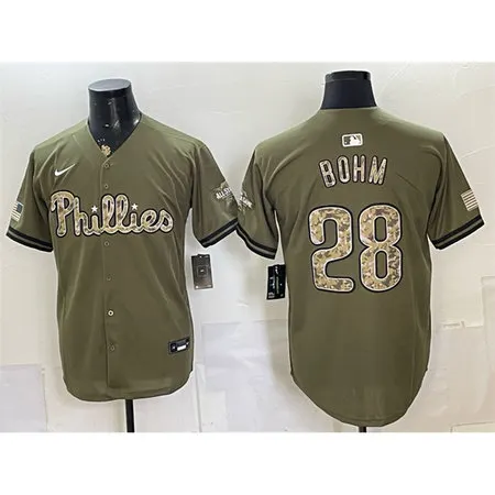 Men's Philadelphia Phillies #28 Alec Bohm Olive 2026 Armed Forces Day Jersey