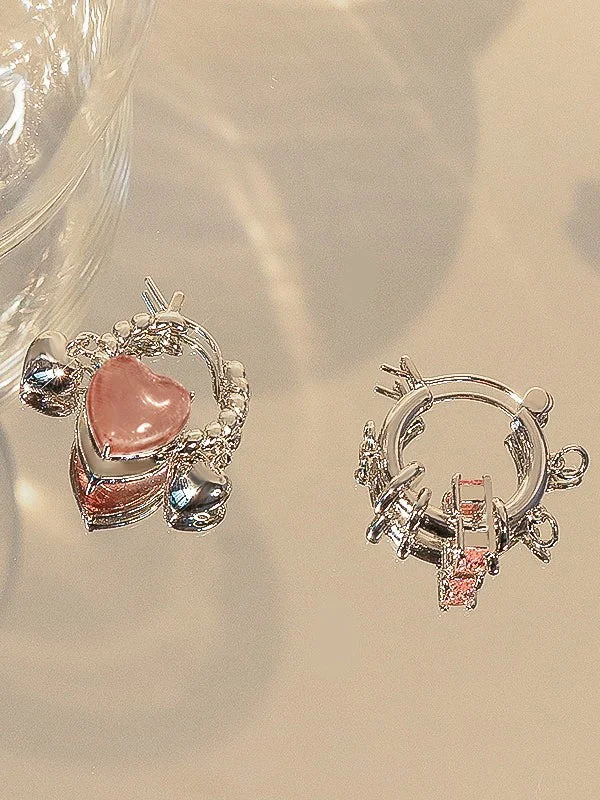 Girly Pink Diamond Heart Earrings