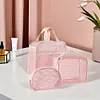 3Pcs Makeup Bag PVC Travel Storage Bag Large Capacity Zipper Mesh Bag (Pink)