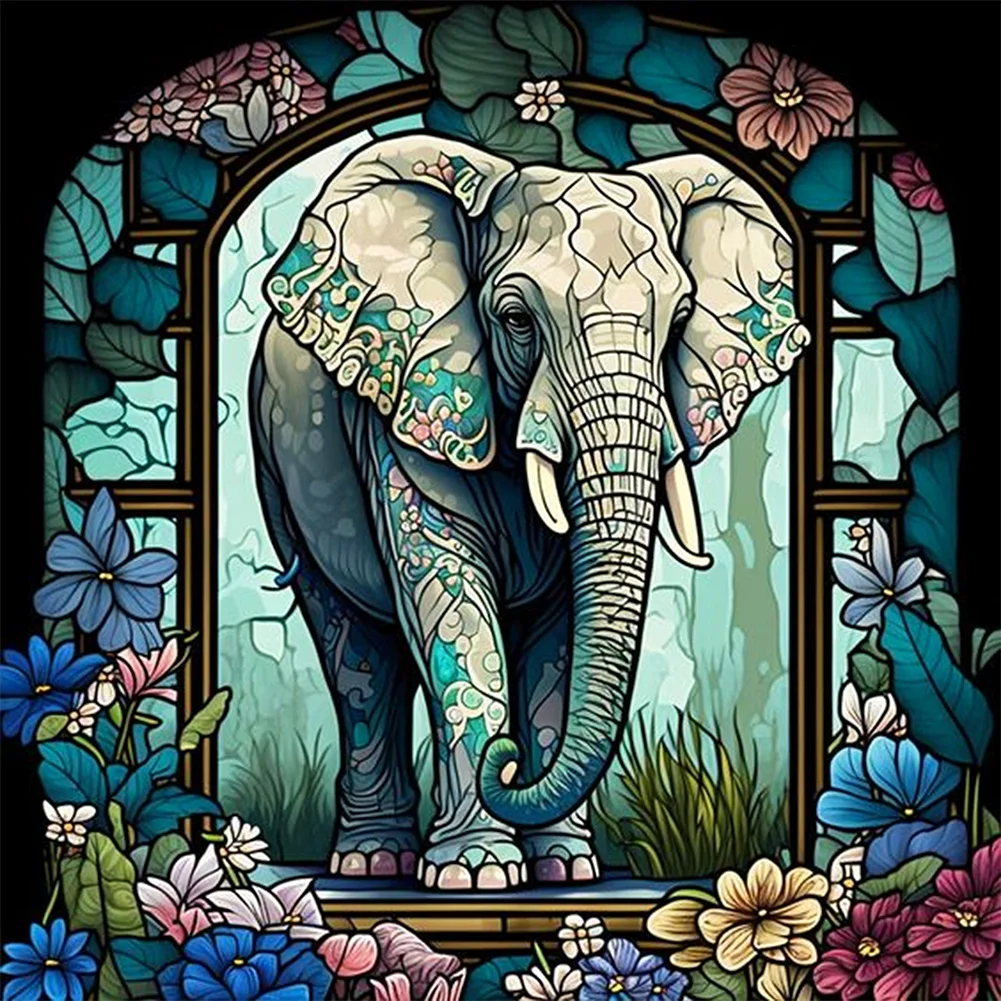 Diamond Painting - Full Round Drill - Stained Glass Elephant(Canvas|40*40cm)