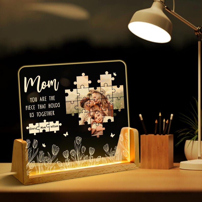 Loveyoufancy Custom Personalized Photo Piece Night Light Plaque,Mother's Day Gifts