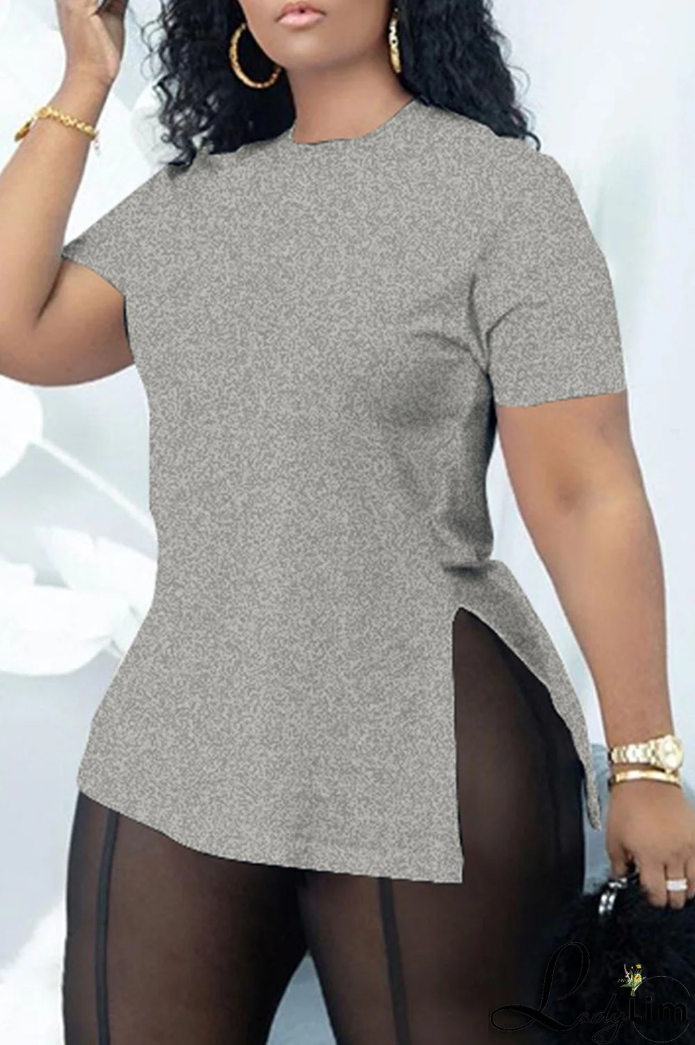 Red Fashion Casual Solid Slit O Neck T-Shirts