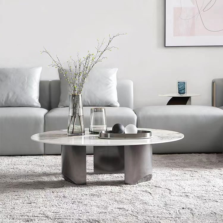 Homemys 39.37"Contemporary Round Stone-top Coffee Table