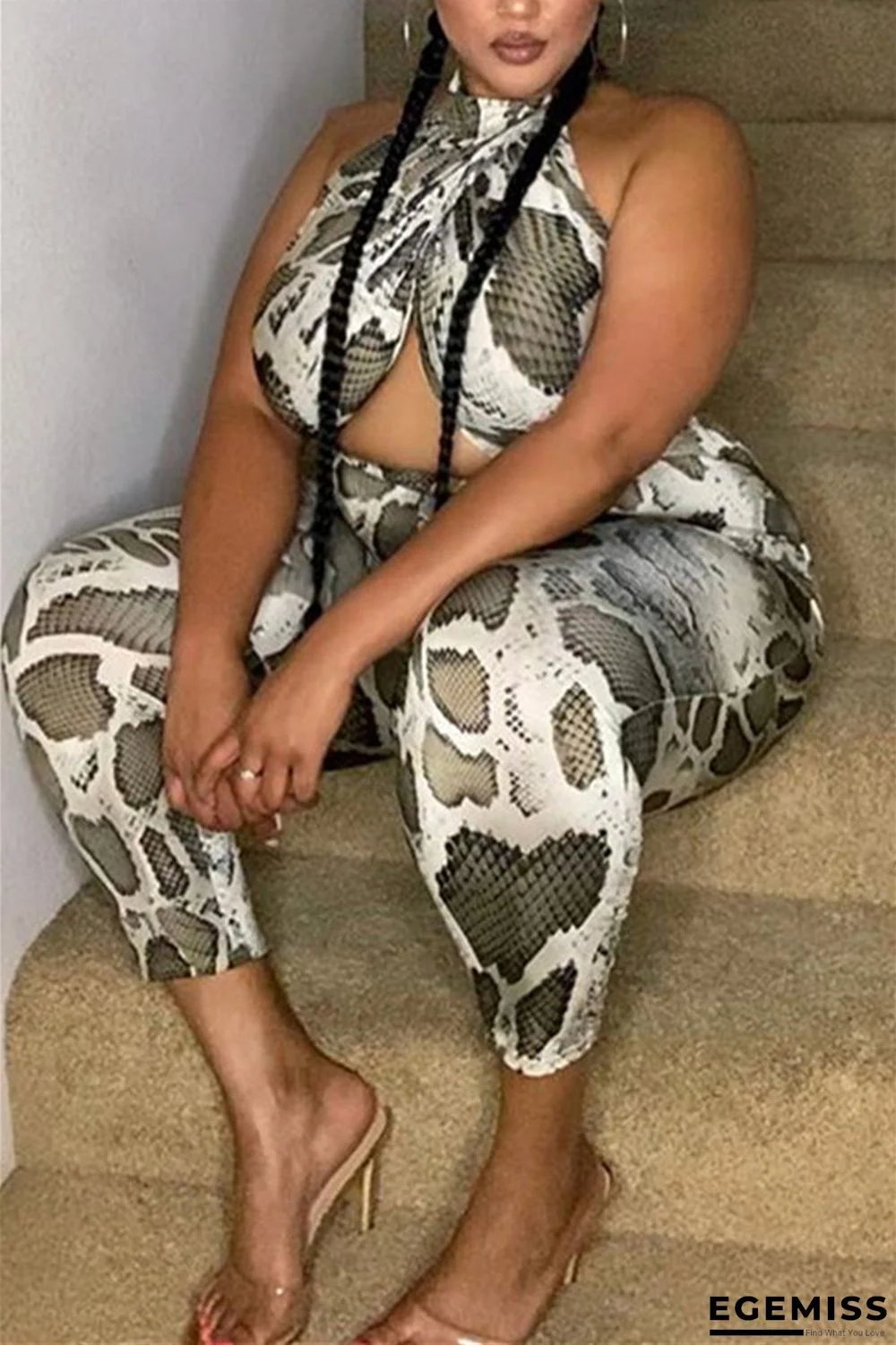 Multi Turtleneck Sleeveless Off The Shoulder Print Pierced Plus Size | EGEMISS