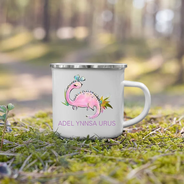 Personalized Enamel Mug Customized Name Dinosaur Cup Camping Mug Birthday Gift for Kids - Brachiosaurus