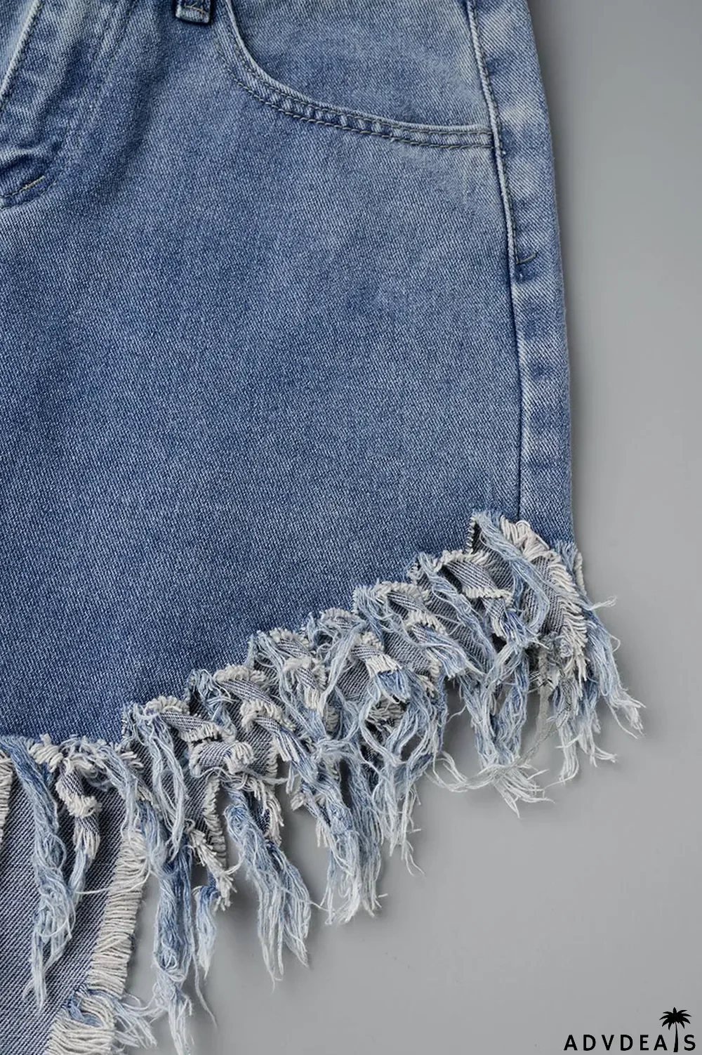 Blue Street Solid Tassel Ripped Make Old Patchwork High Waist Denim Jeans