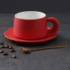 Rhine Blue Matte Thick Handle Ceramic Coffee Cup and Saucer Set