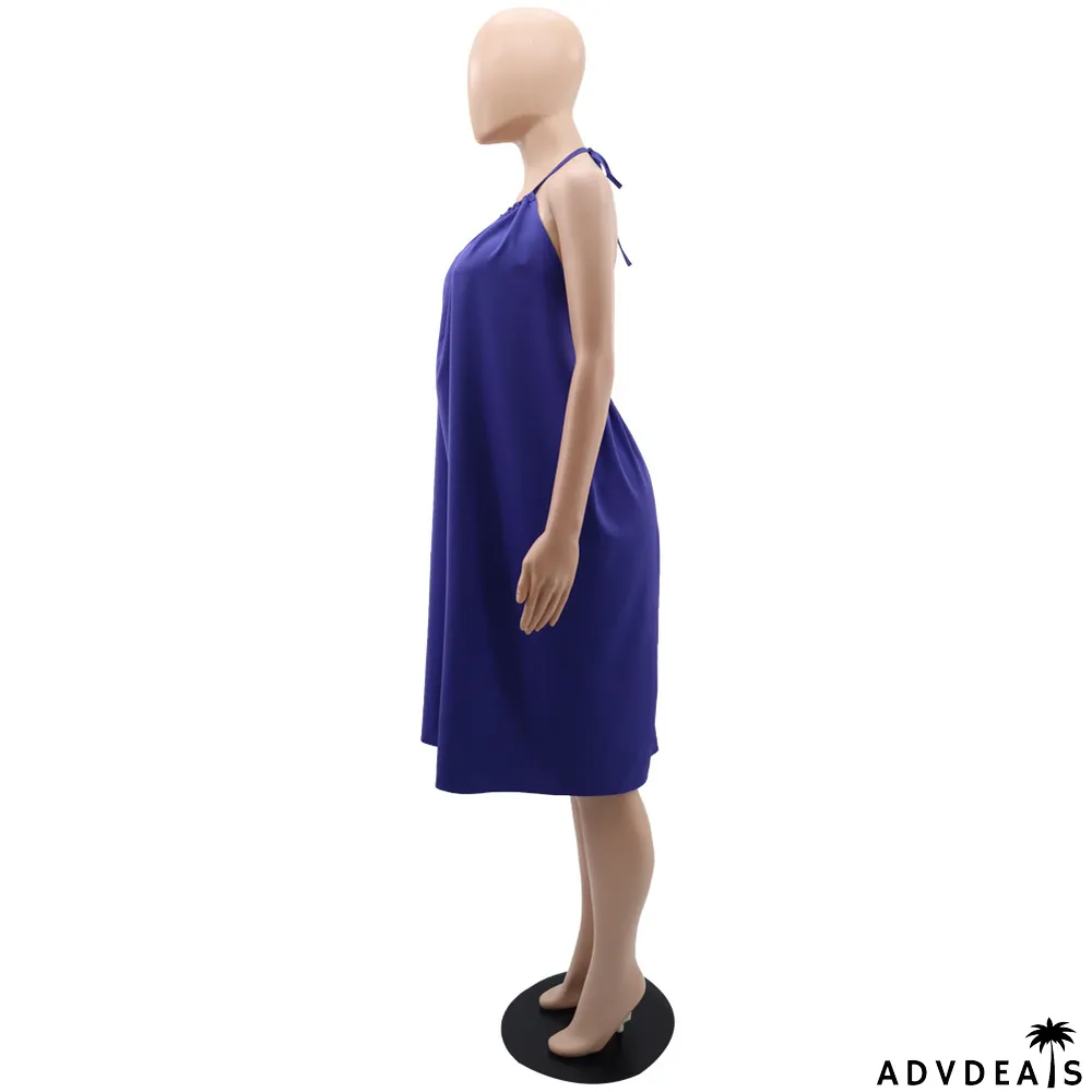 Sleeveless Sexy Low Back Tie Slim Waist Gown Chic Halter Neck Dress