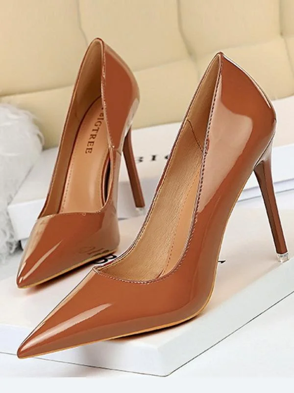 Fashion stiletto shiny patent leather shallow pointy sexy single shoes