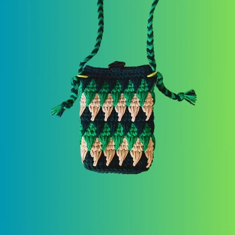 Lulusnow Handmade Black Green Classic Striped Patterns Small Shoulder Bag Crochet Crossbody Bag