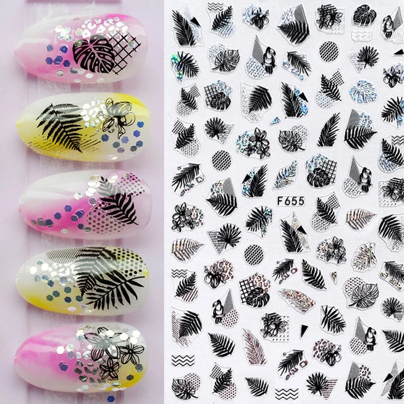 Summer Tropical Beach Coconut Tree Slippers 3D Nail Sticker Leaves Shell Transfer Decals Slider Decoration Manicures-Nail Inspo