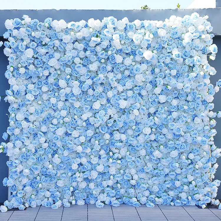 A7839 Blue White Rose Rolling Up 5D Cloth Flower Wall