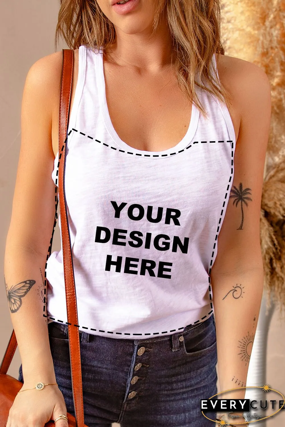 Blank Apparel - White Scoop Neck Basic Solid Tank Top