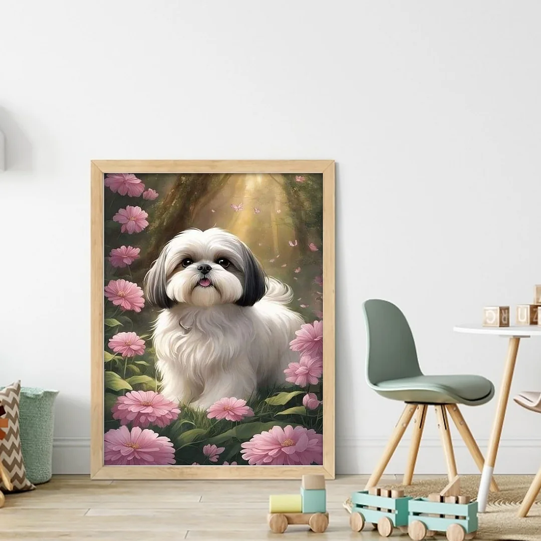 Shih Tzu Full 11CT DIY Stamped Cross Stitch Kits 40x55cm for Adults Home Decor