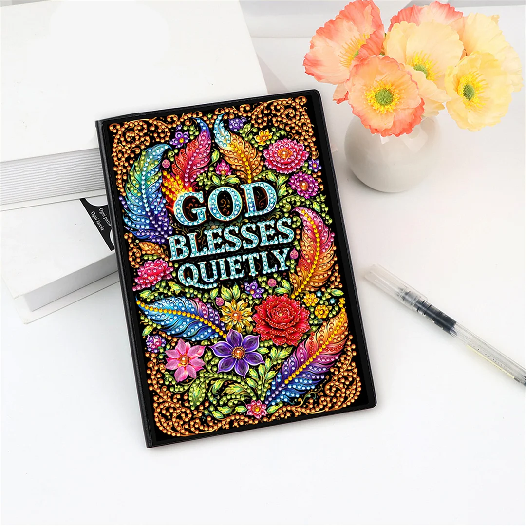 DIY Flower Diamond Painting Journals Notebooks 50 Pages A5 No Lines Special Shaped Diamond Art Kits for Beginners Craft Lovers and Artists (God Bless Quietly)